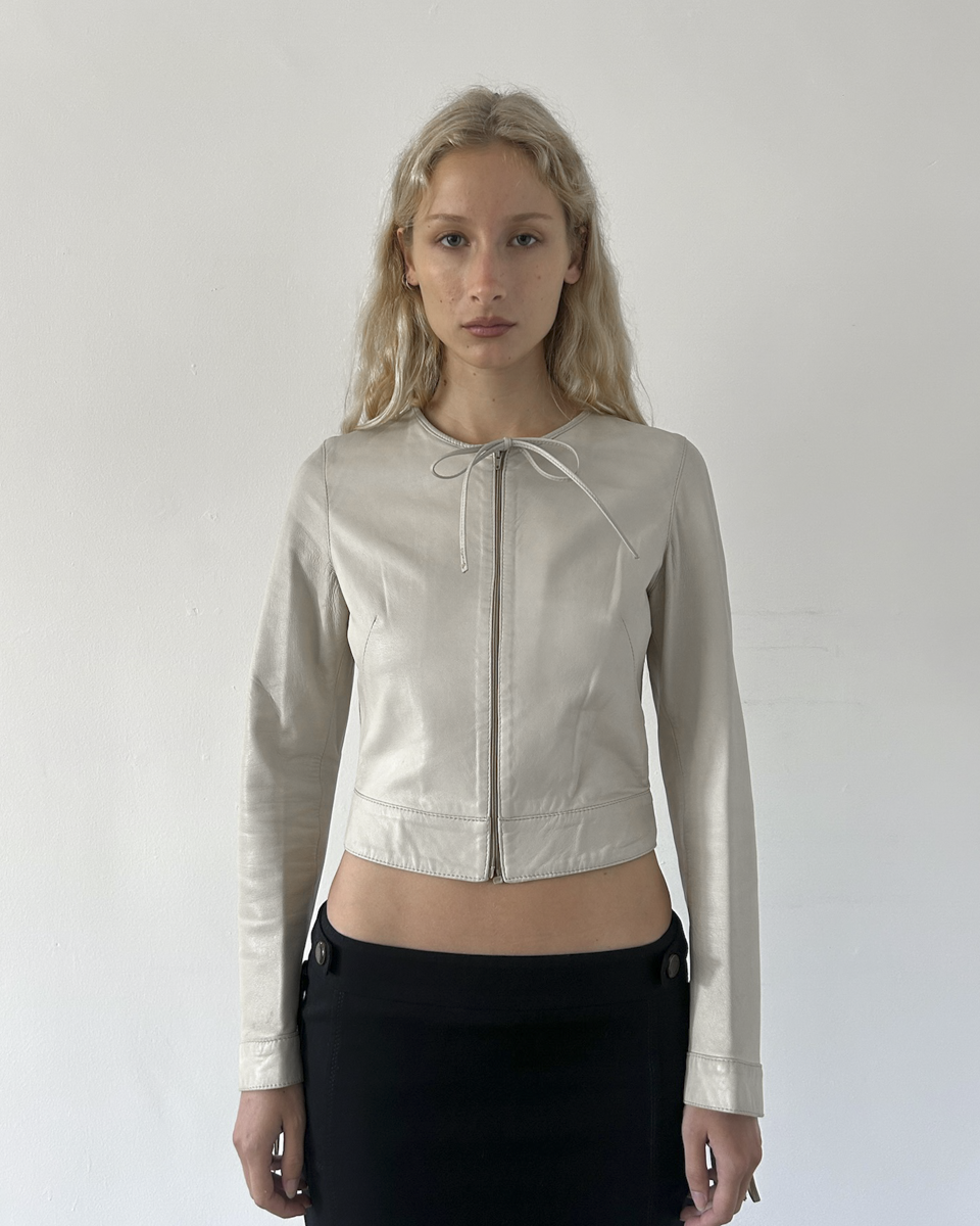 Blue Deep Cropped Leather Jacket