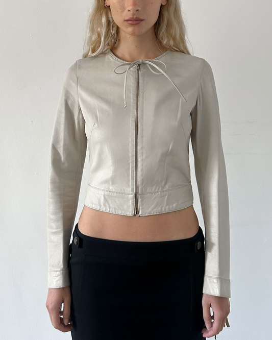 Blue Deep Cropped Leather Jacket