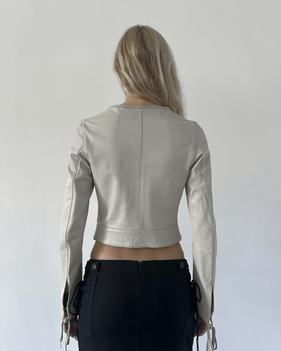 Blue Deep Cropped Leather Jacket