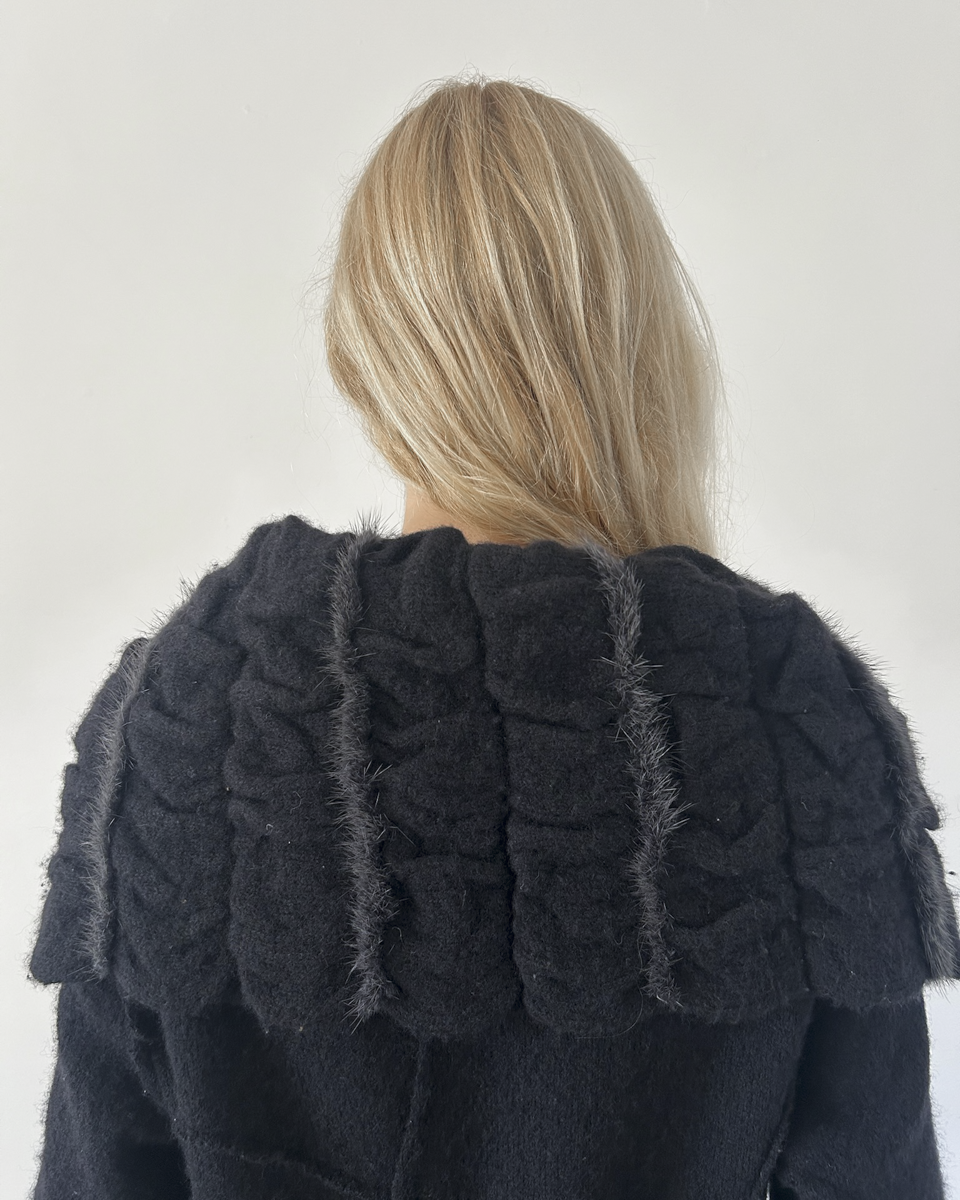 Roberta Scarpa Wool & Fur Trench Crochet Coat