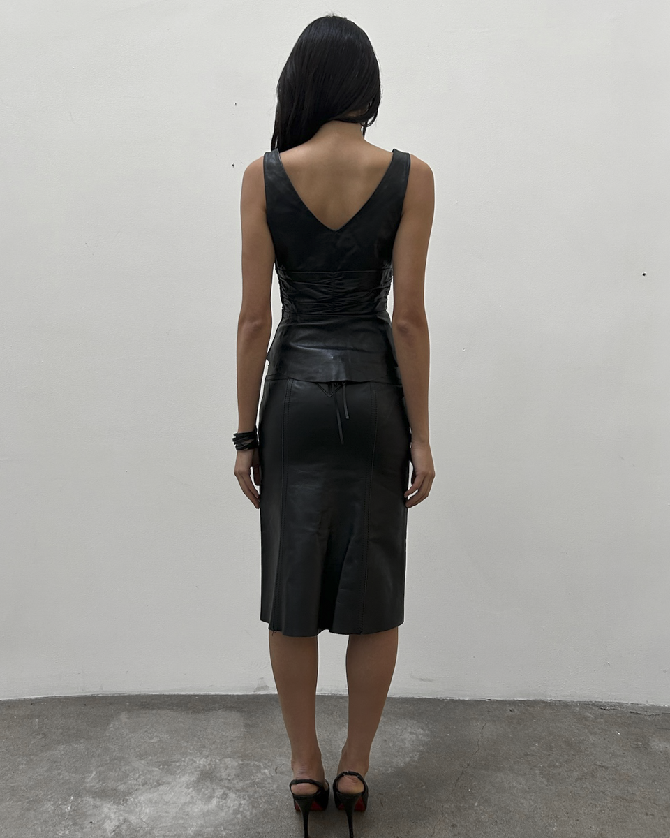 Parallel Leather Peplum Top