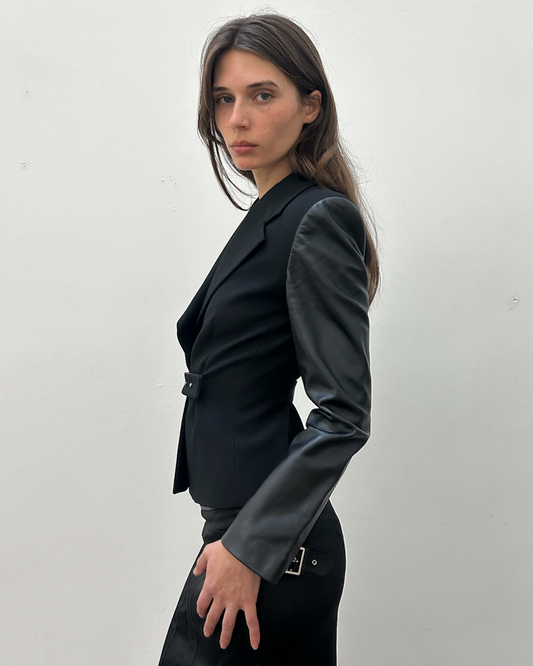 Emporio Armani Leather Sleeve Blazer