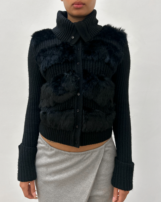 Morgan de Toi Rabbit Fur Panel Knit Cardigan
