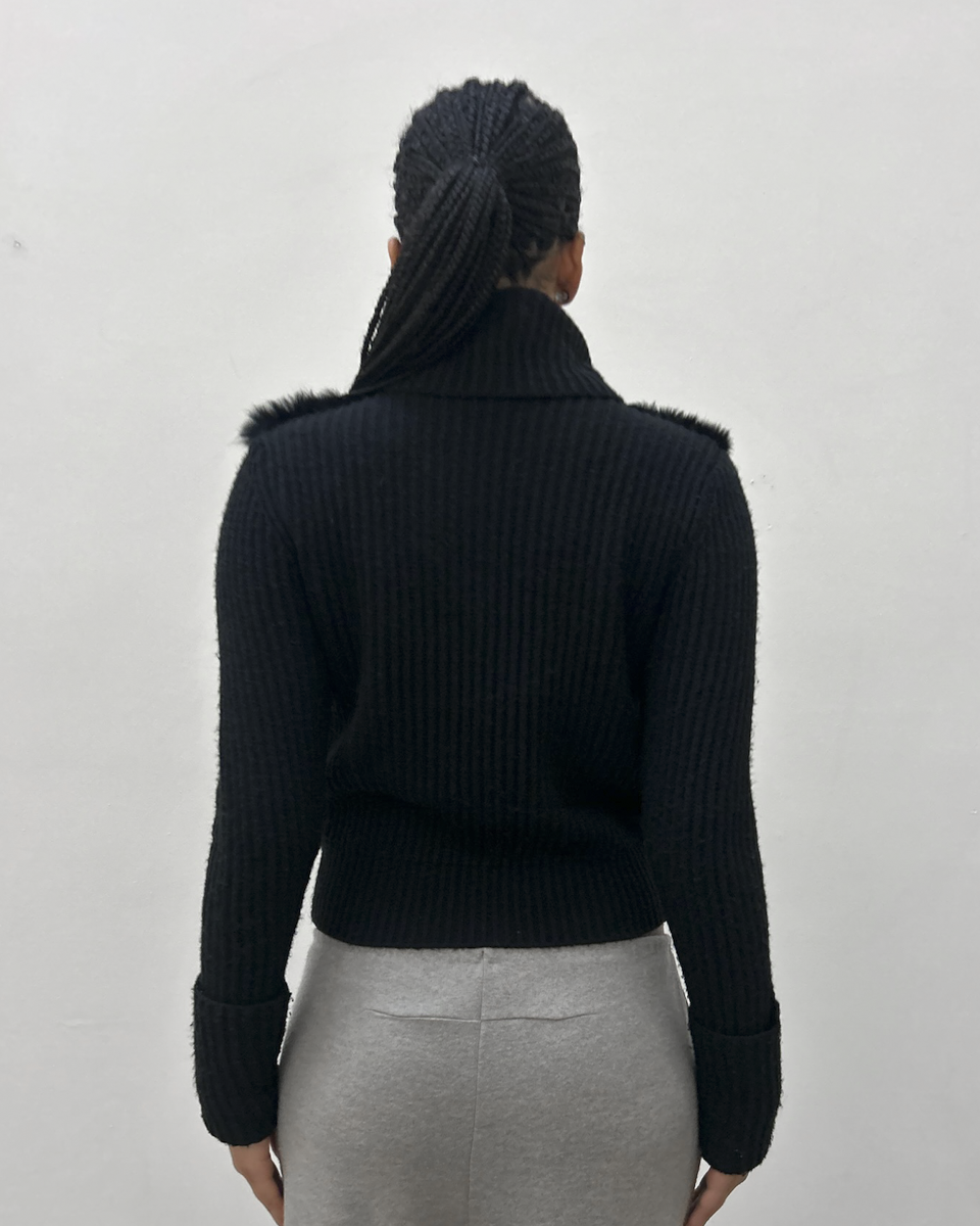 Morgan de Toi Rabbit Fur Panel Knit Cardigan