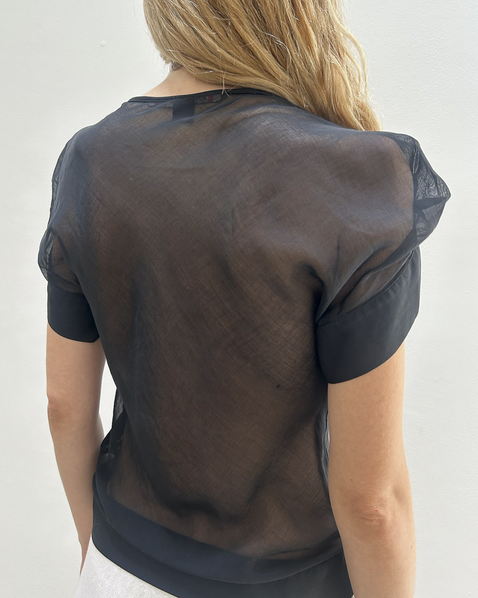 Martine Sitbon Pleated Cap-Sleeve Top