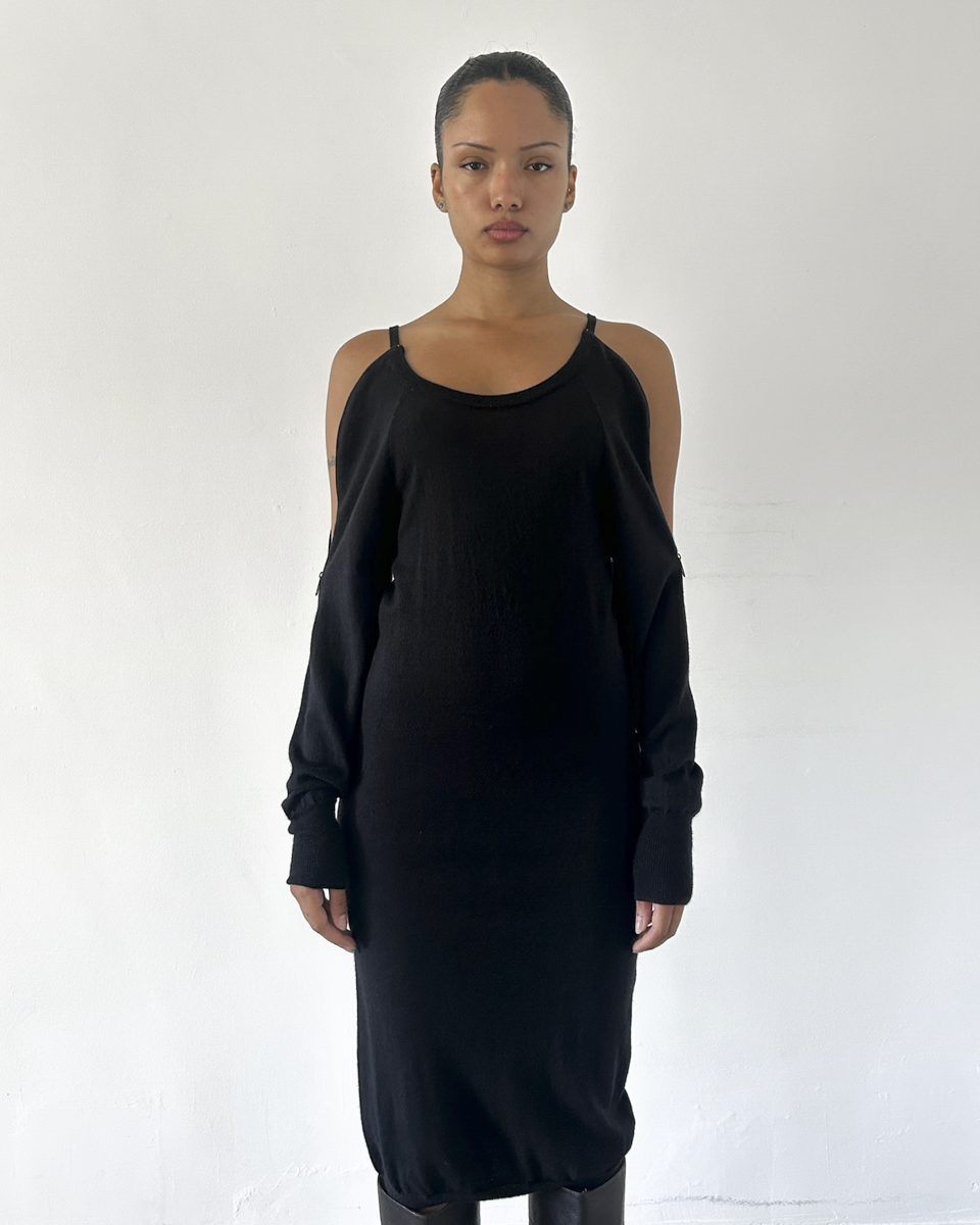 MM6 Maison Margiela Off the Shoulder Zipper Knit Dress