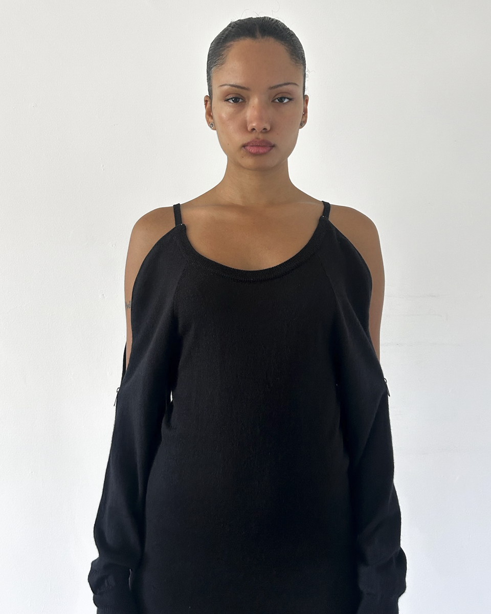 MM6 Maison Margiela Off the Shoulder Zipper Knit Dress