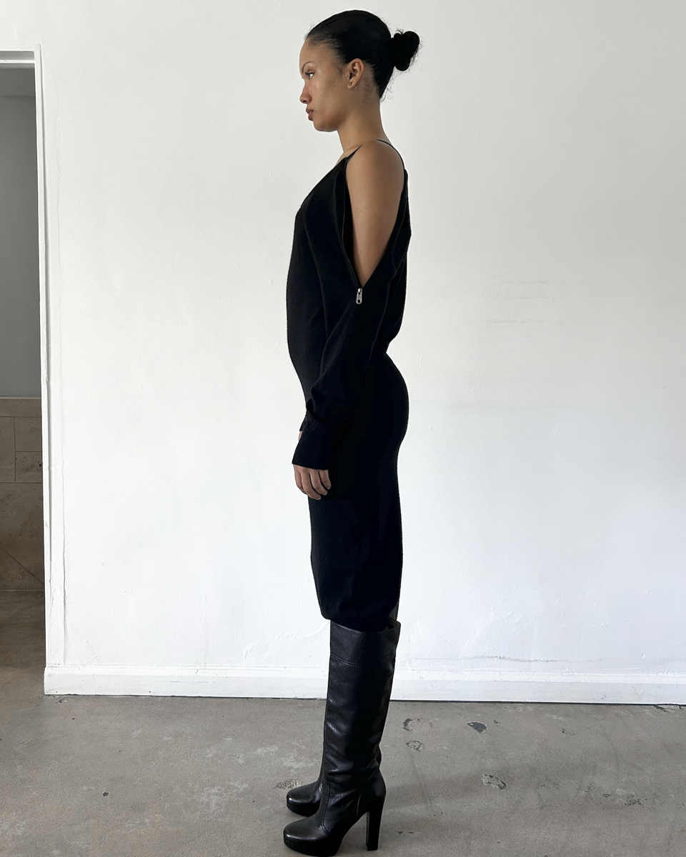MM6 Maison Margiela Off the Shoulder Zipper Knit Dress
