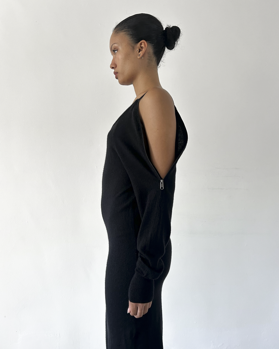 MM6 Maison Margiela Off the Shoulder Zipper Knit Dress