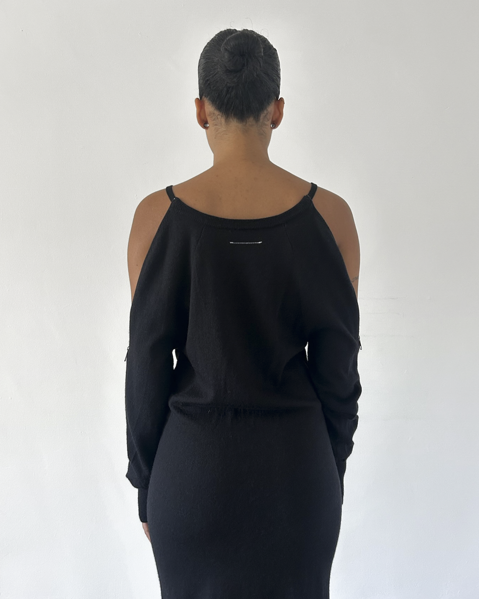 MM6 Maison Margiela Off the Shoulder Zipper Knit Dress