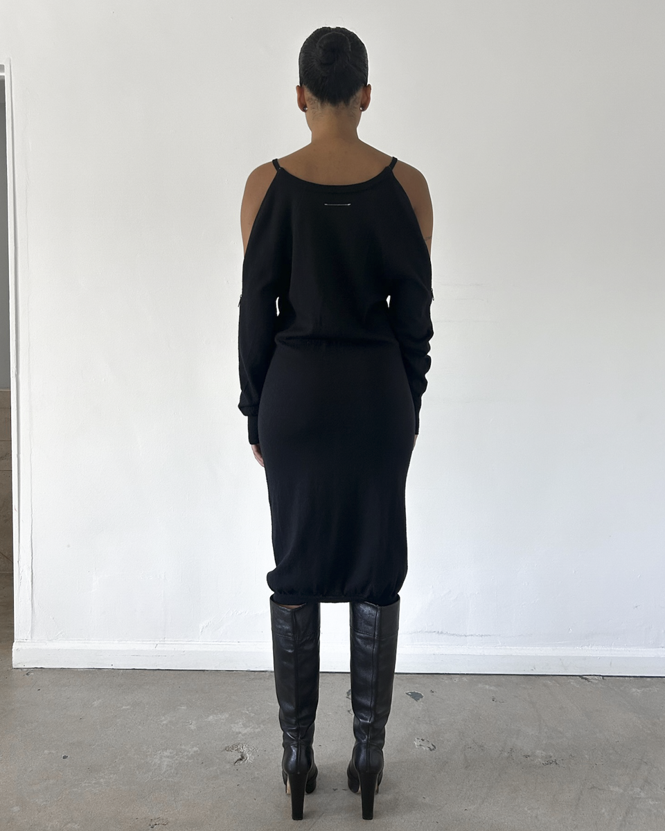 MM6 Maison Margiela Off the Shoulder Zipper Knit Dress