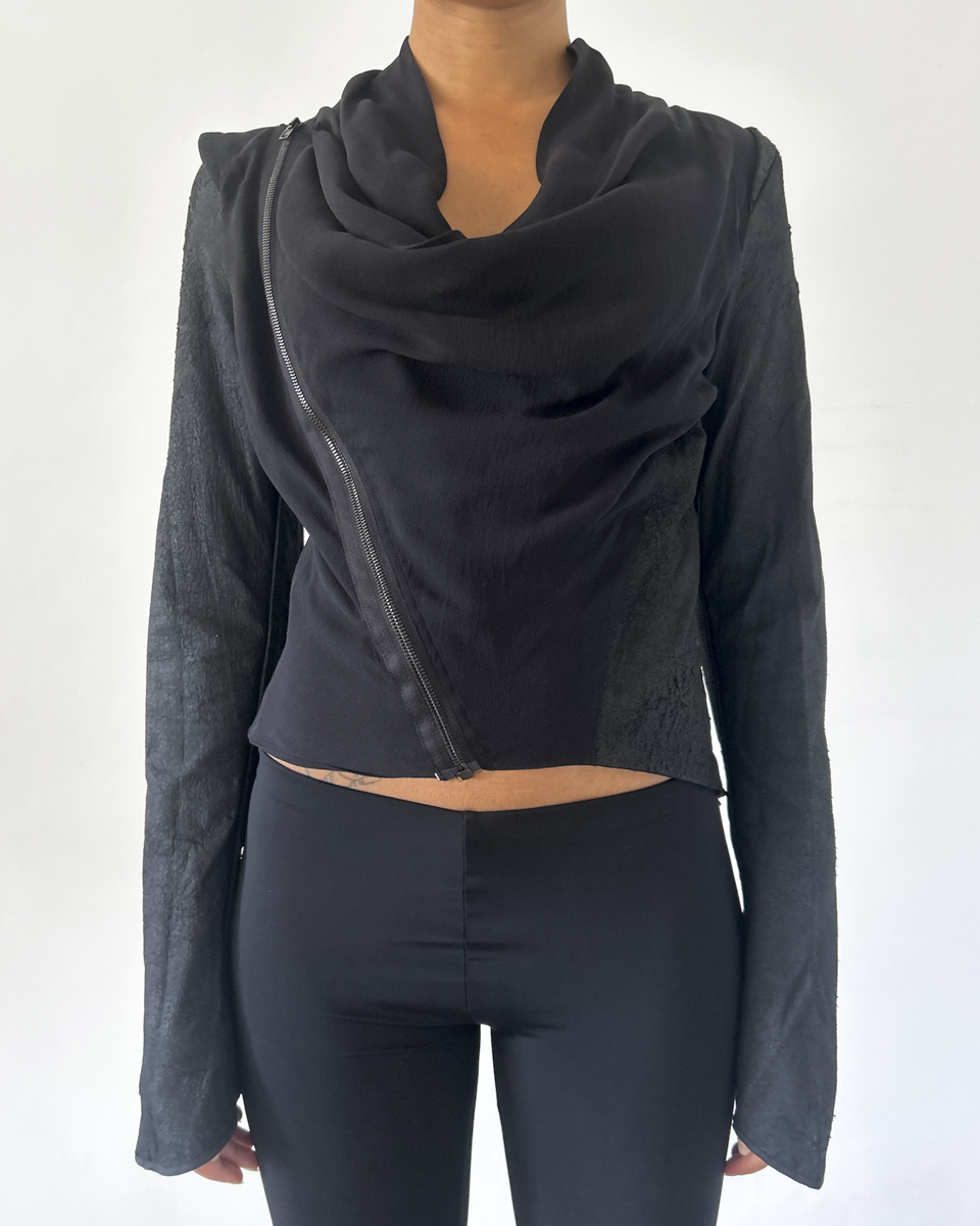 Isabel Benenato SS14 Silk & Leather Draped Jacket