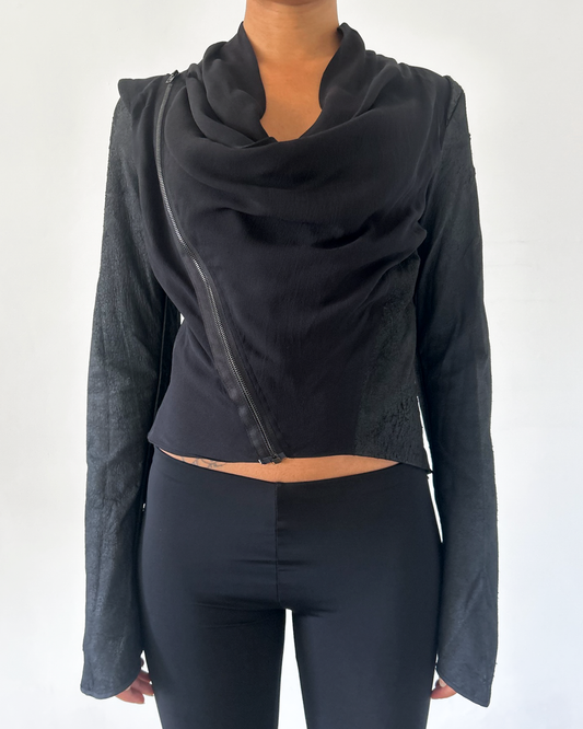Isabel Benenato Silk & Leather Draped Jacket