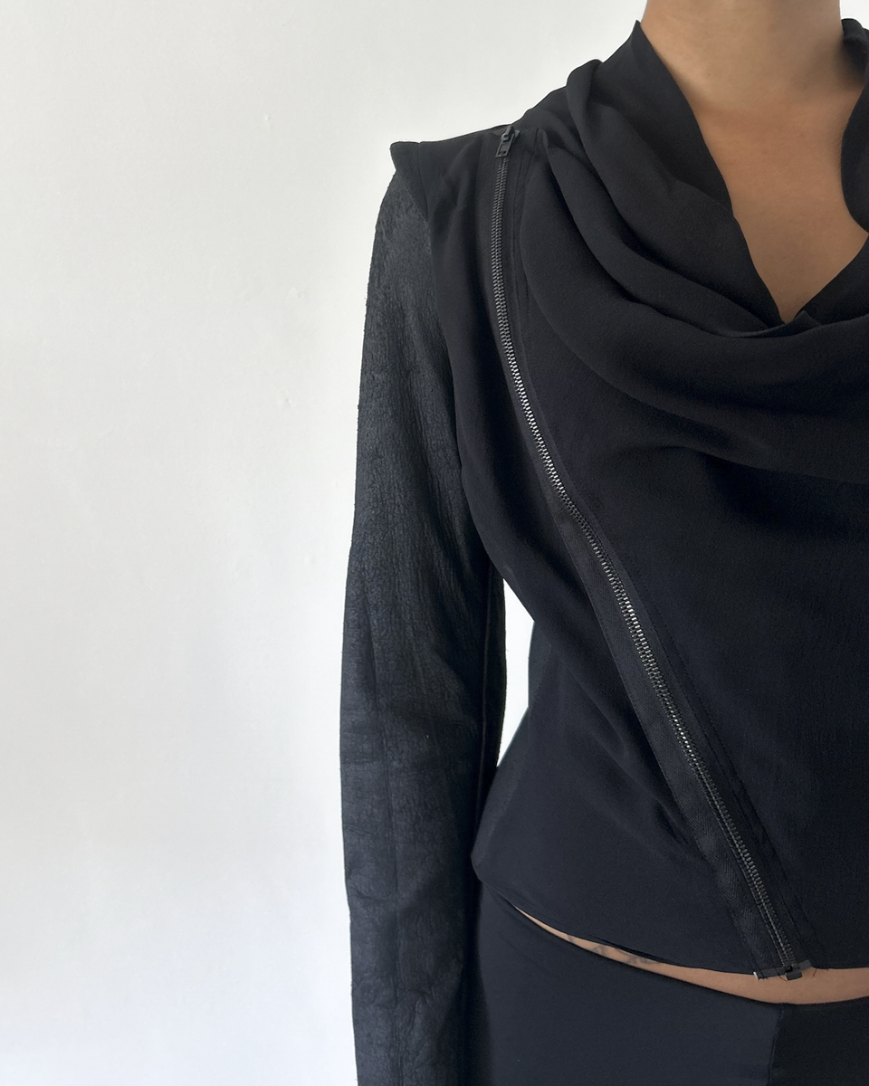 Isabel Benenato SS14 Silk & Leather Draped Jacket