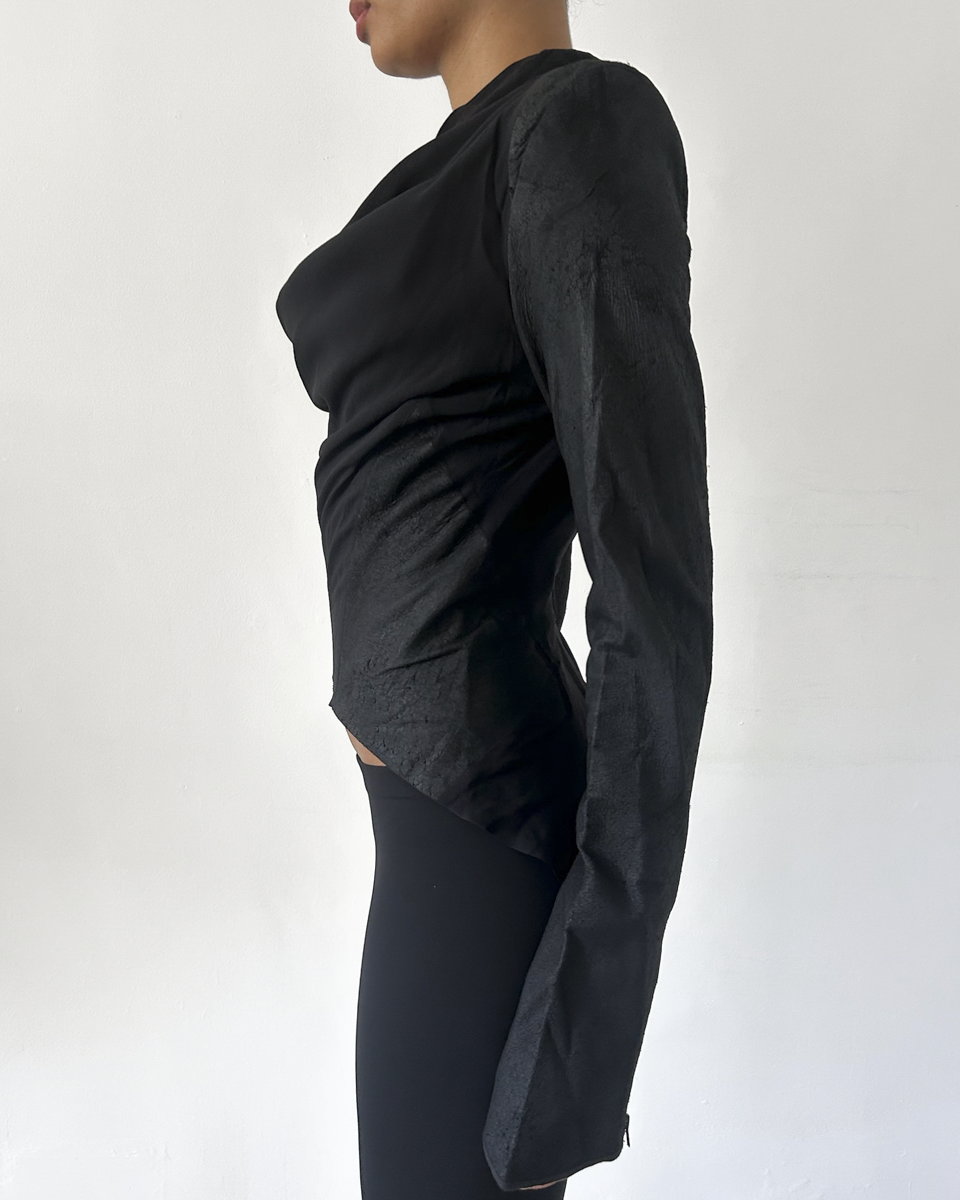 Isabel Benenato SS14 Silk & Leather Draped Jacket
