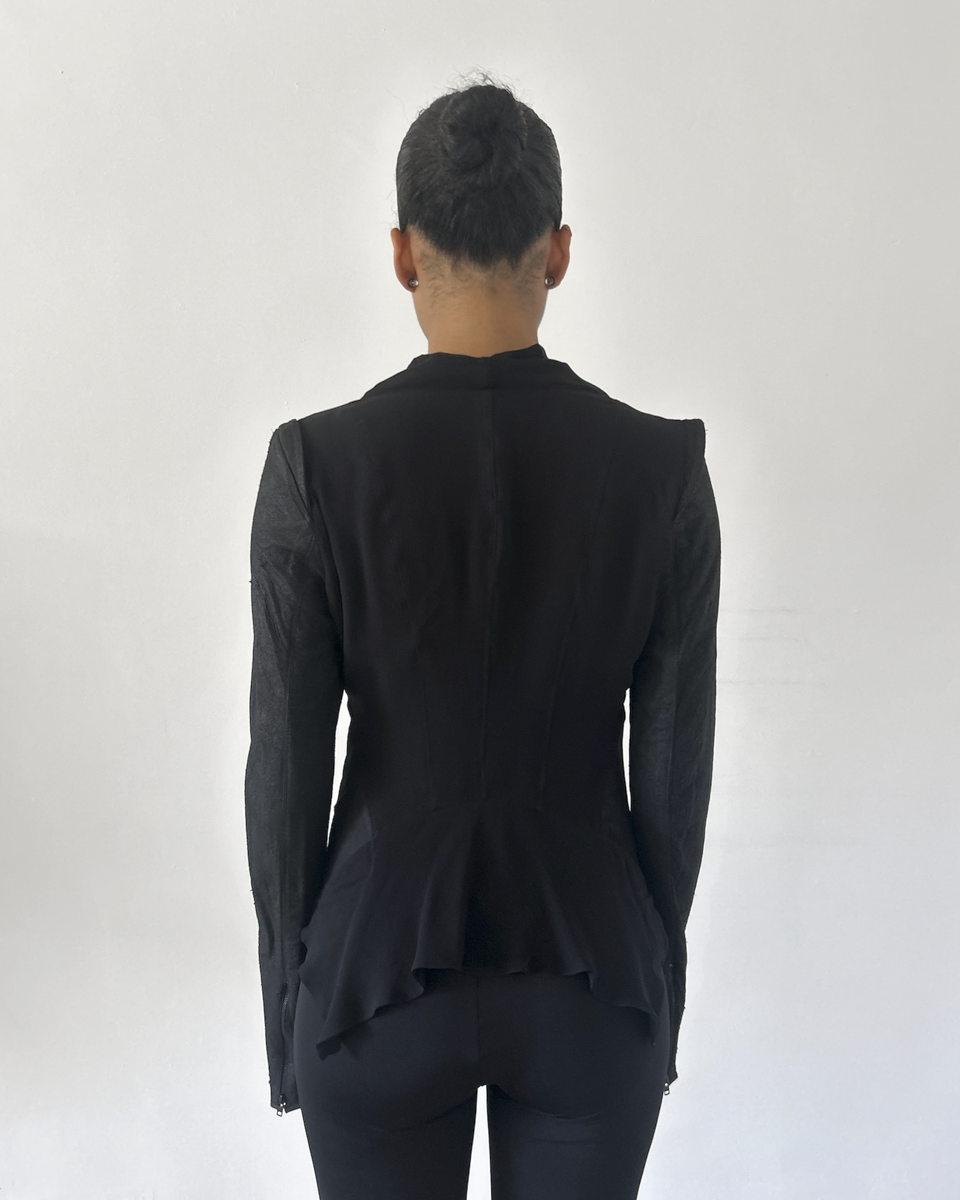 Isabel Benenato SS14 Silk & Leather Draped Jacket