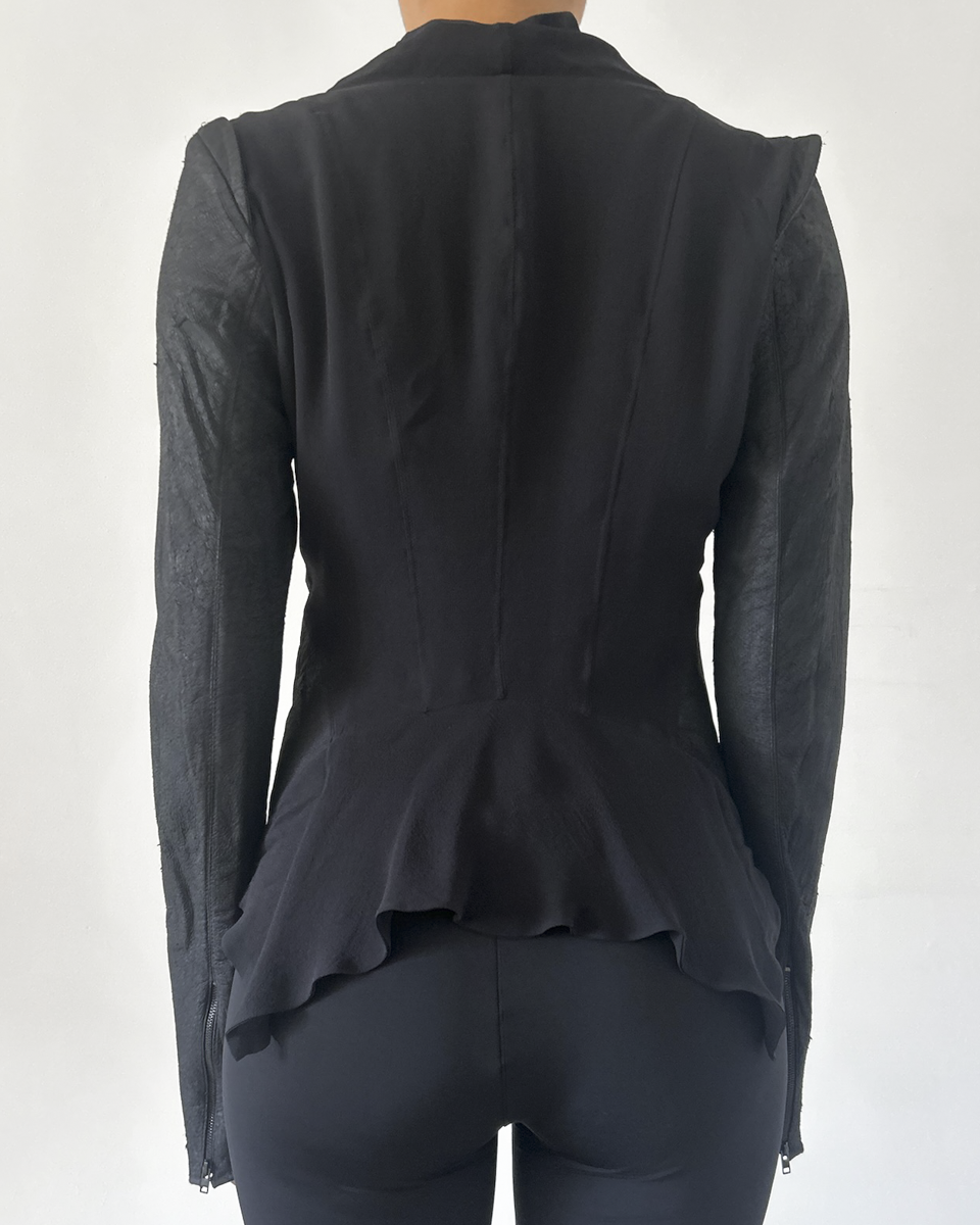 Isabel Benenato SS14 Silk & Leather Draped Jacket