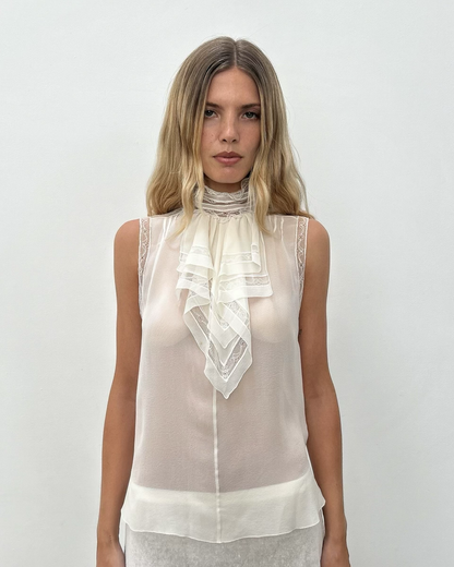 Chanel SS2007 Sheer Lace Ruffle Blouse
