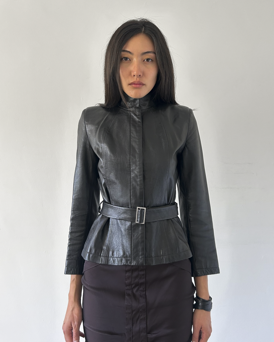 Amaya Arzuaga Leather Jacket with Waist Tie