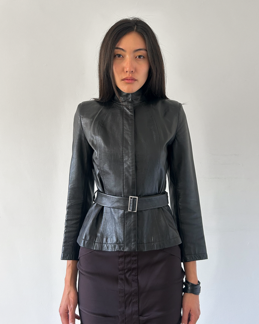 Amaya Arzuaga Leather Jacket with Waist Tie