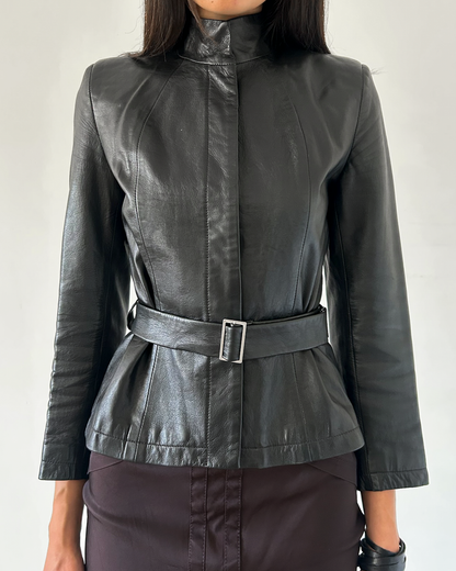 Amaya Arzuaga Leather Jacket with Waist Tie