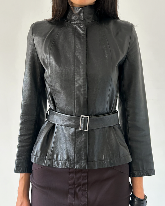 Amaya Arzuaga Leather Jacket with Waist Tie