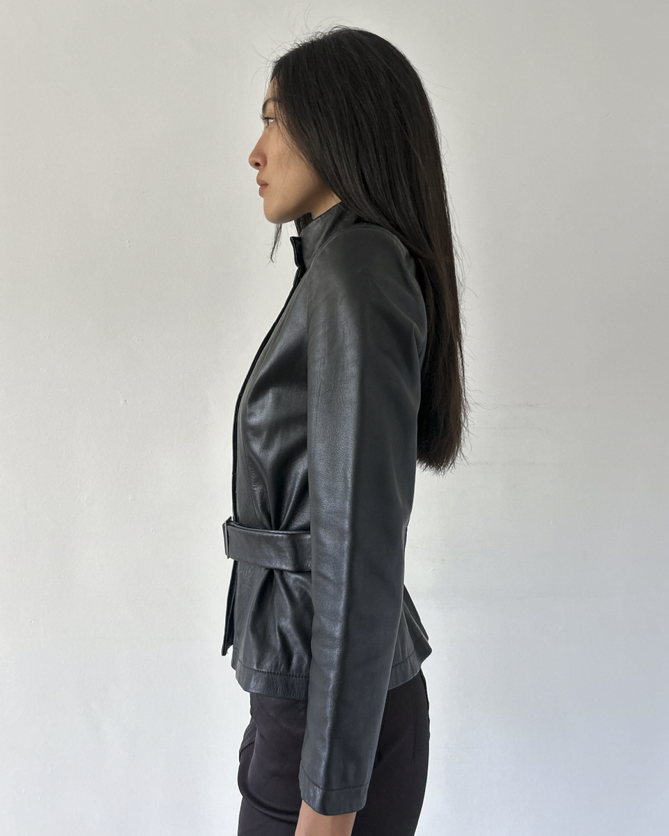 Amaya Arzuaga Leather Jacket with Waist Tie