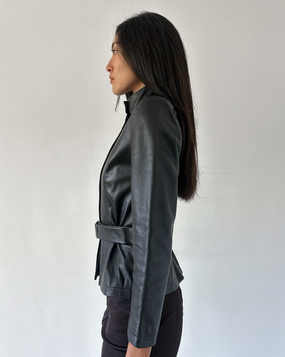 Amaya Arzuaga Leather Jacket with Waist Tie