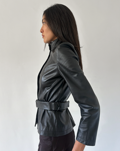 Amaya Arzuaga Leather Jacket with Waist Tie