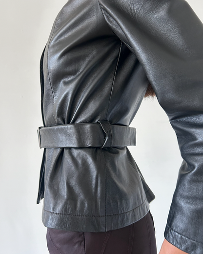 Amaya Arzuaga Leather Jacket with Waist Tie