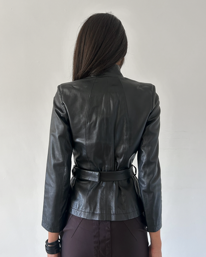Amaya Arzuaga Leather Jacket with Waist Tie