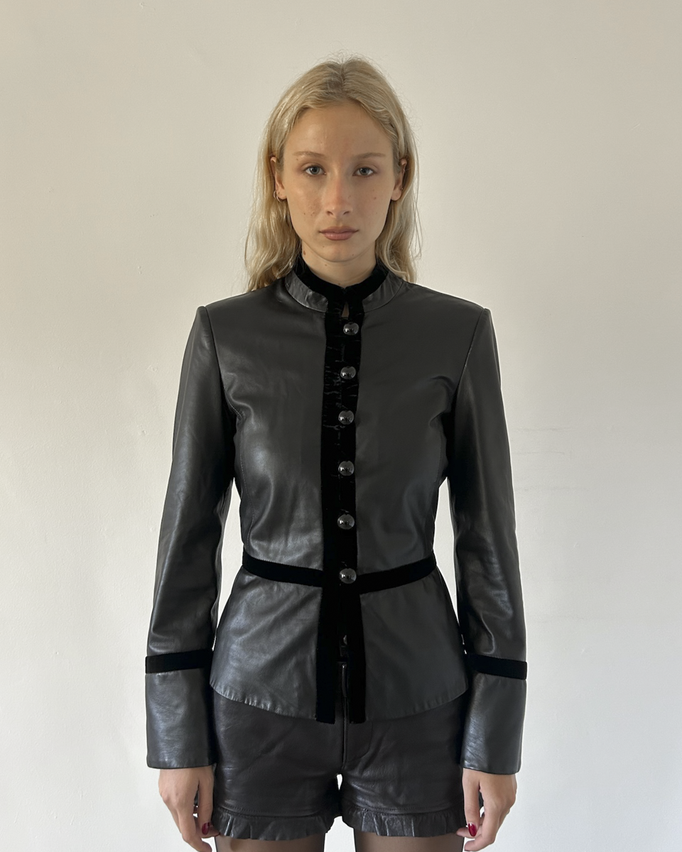Emporio Armani Napoleon Leather & Velvet Jacket