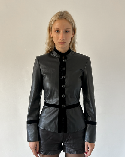 Emporio Armani Napoleon Leather & Velvet Jacket