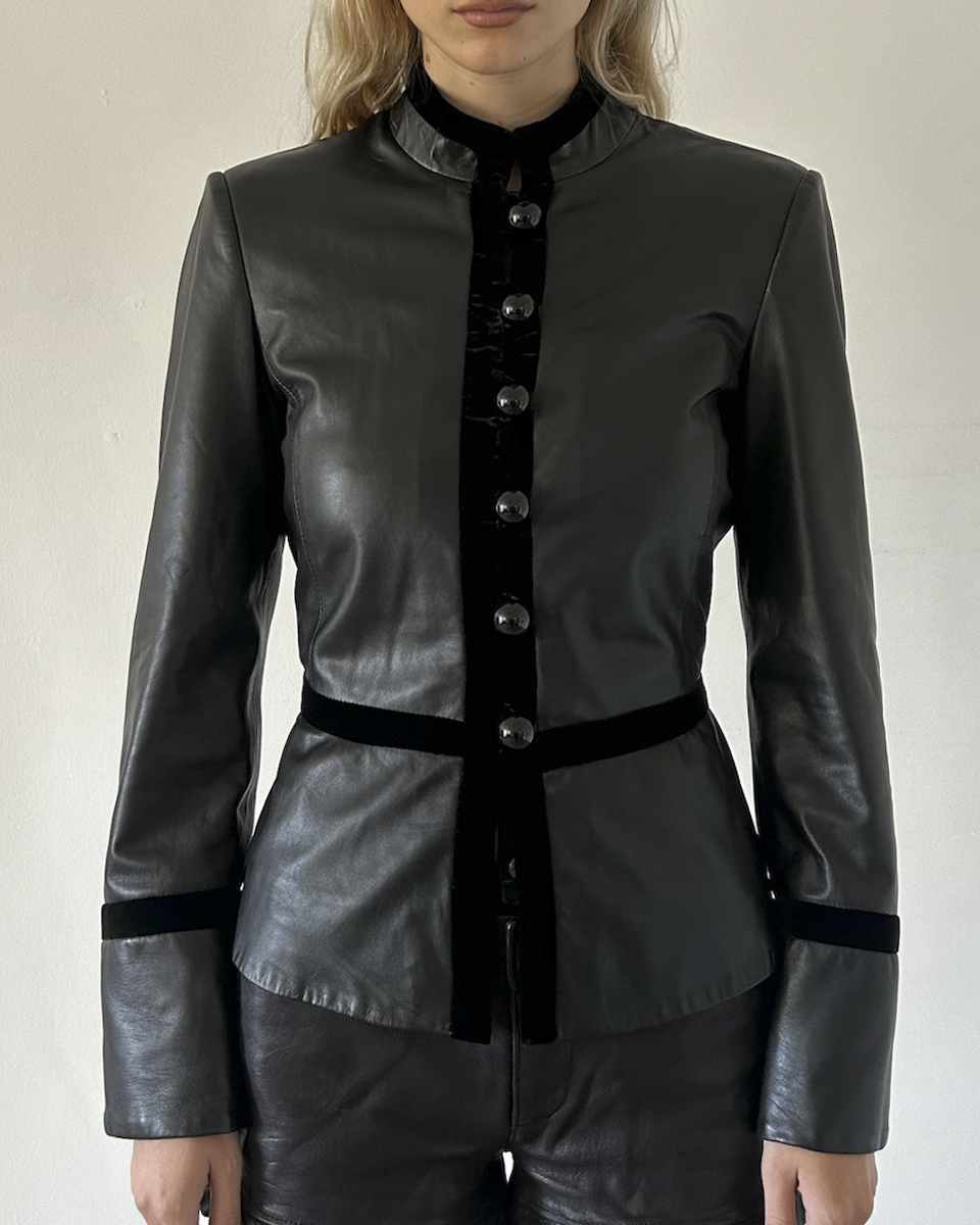 Emporio Armani Napoleon Leather & Velvet Jacket