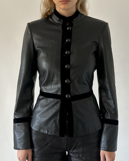 Emporio Armani Napoleon Leather & Velvet Jacket