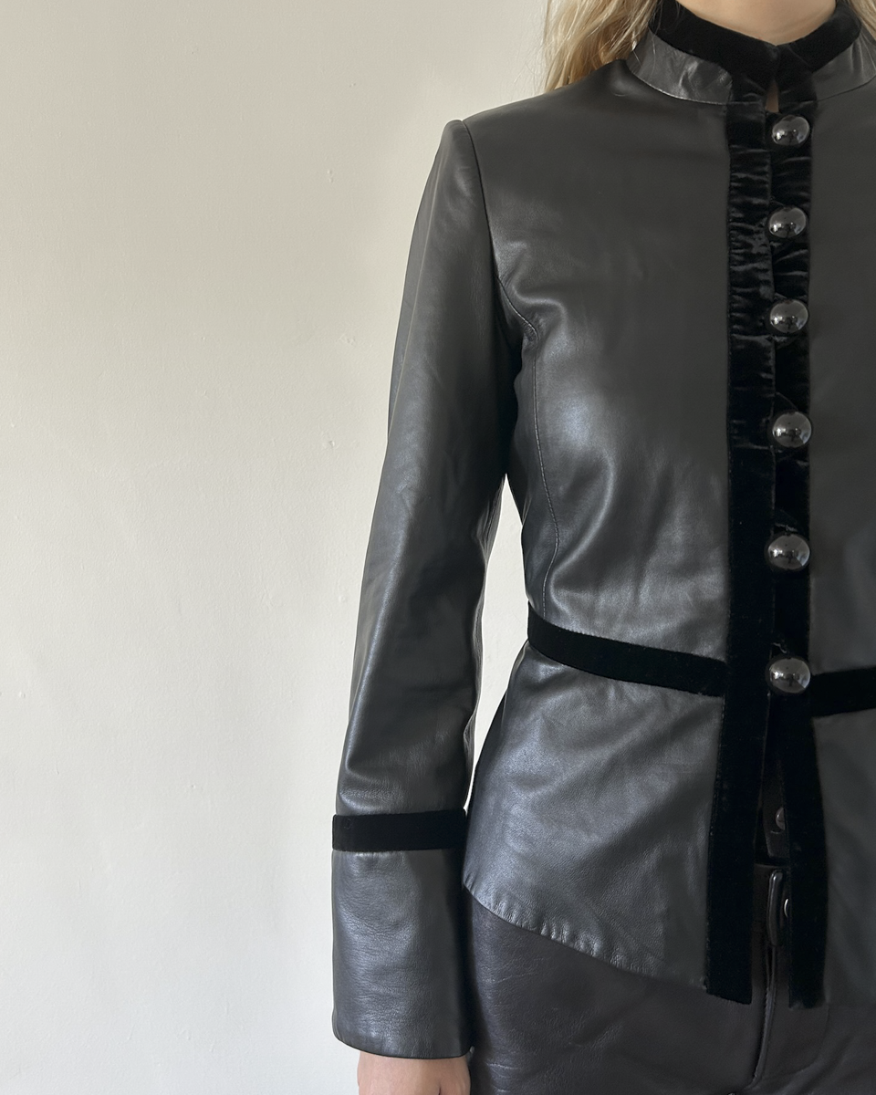 Emporio Armani Napoleon Leather & Velvet Jacket