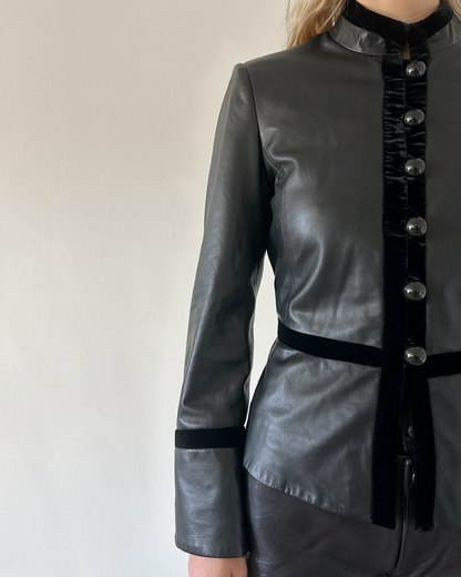 Emporio Armani Napoleon Leather & Velvet Jacket