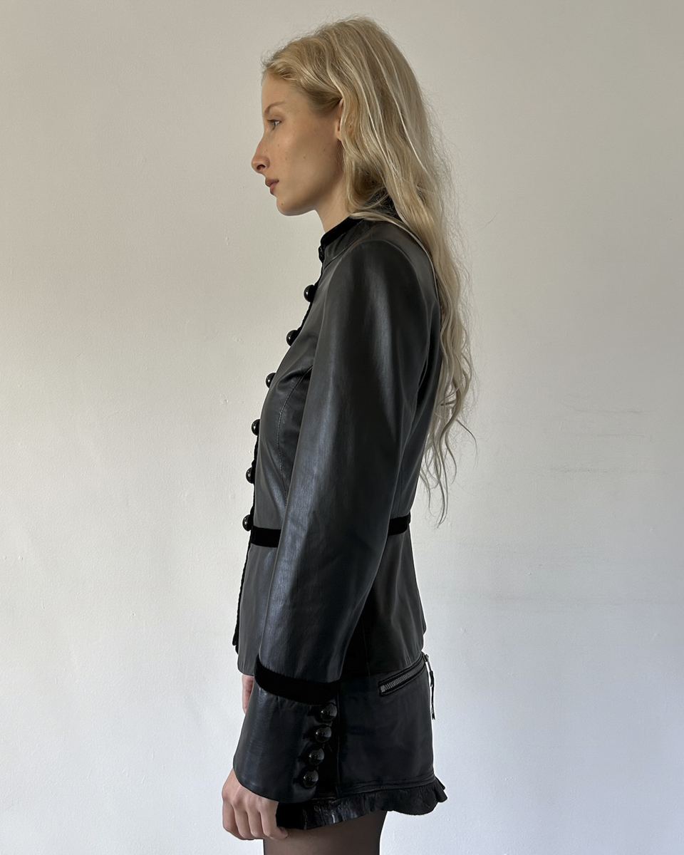 Emporio Armani Napoleon Leather & Velvet Jacket