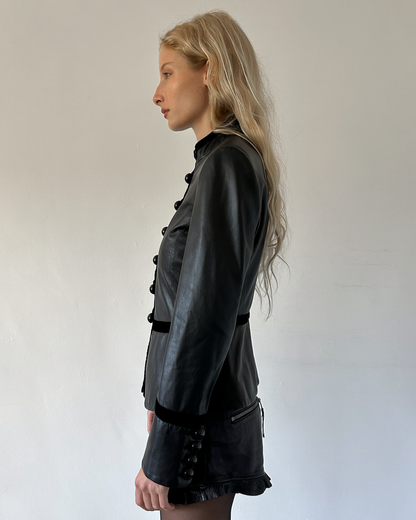 Emporio Armani Napoleon Leather & Velvet Jacket