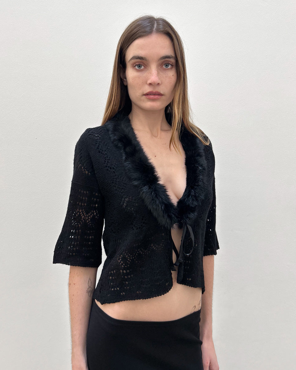 Emporio Armani Fur-Trim Knit Cardigan