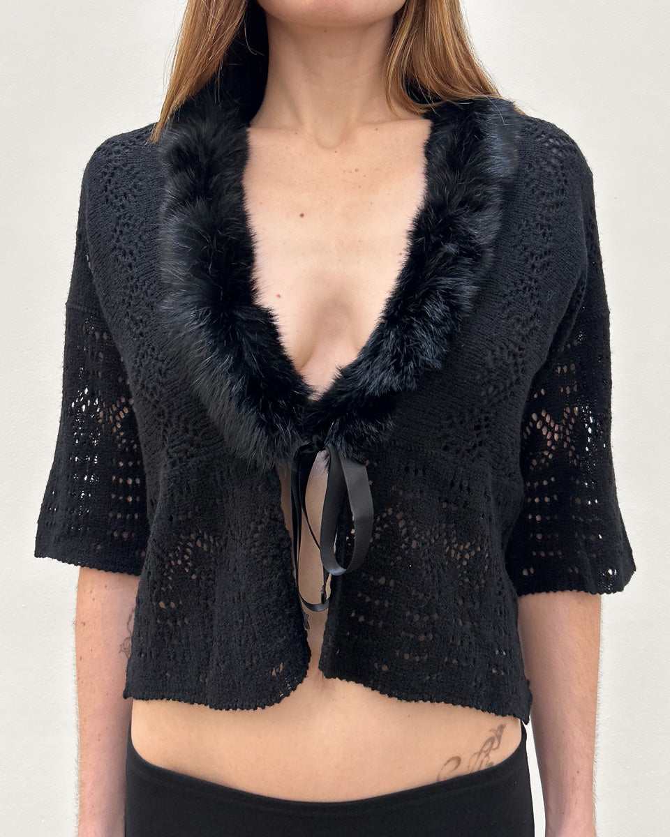 Emporio Armani Fur-Trim Knit Cardigan