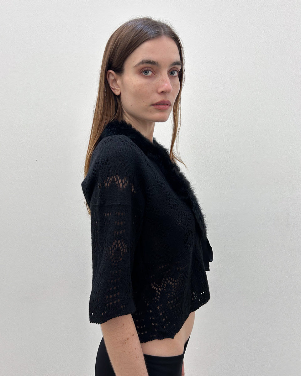 Emporio Armani Fur-Trim Knit Cardigan