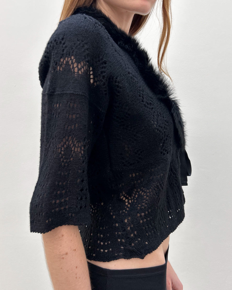 Emporio Armani Fur-Trim Knit Cardigan