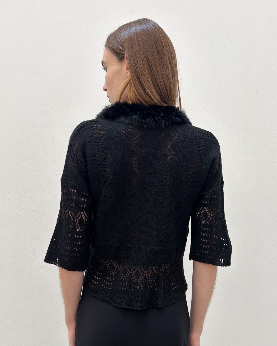 Emporio Armani Fur-Trim Knit Cardigan