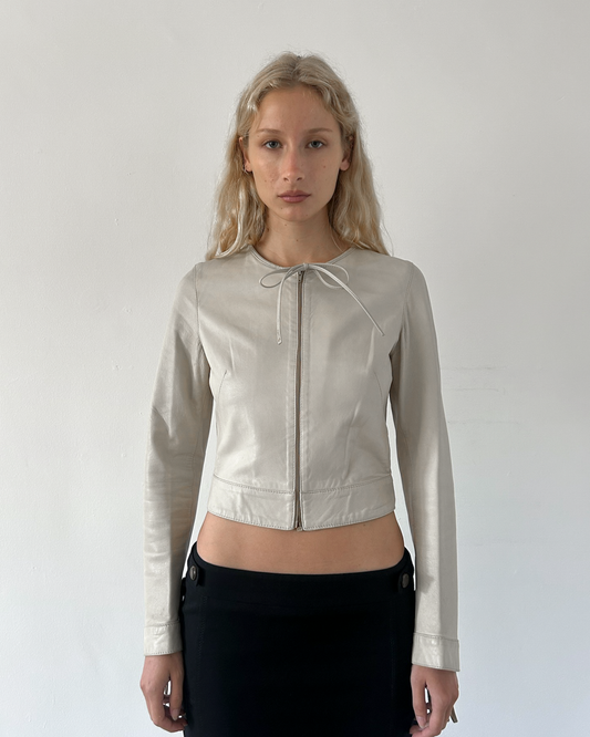 Blue Deep Cropped Leather Jacket