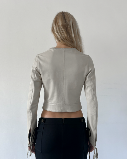 Blue Deep Cropped Leather Jacket