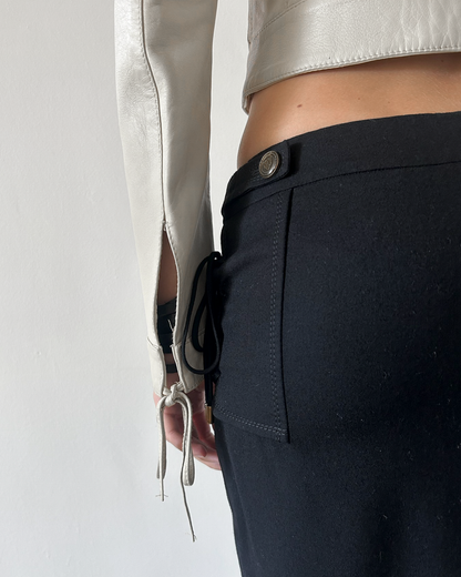 Blue Deep Cropped Leather Jacket