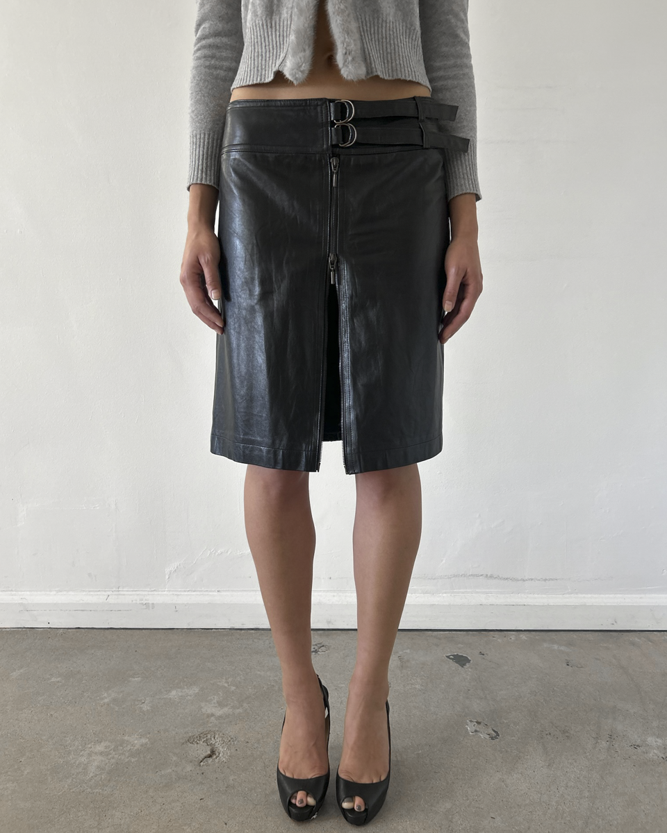 Plein Sud Leather Double Zip Skirt