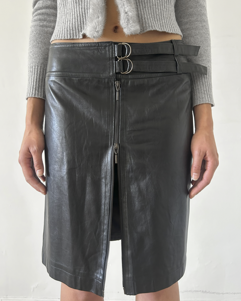 Plein Sud Leather Double Zip Skirt