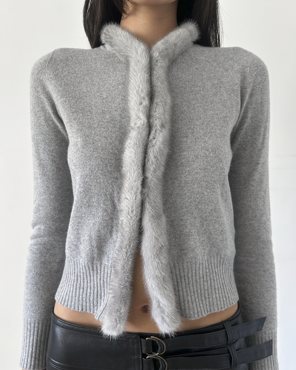 Blumarine Cardigan with Mink Fur Collar